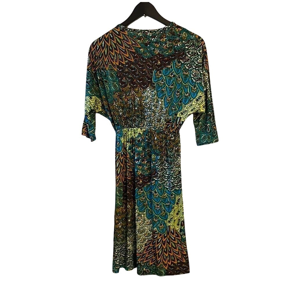 5th & Love Peacock Paisley Midi Dress Womens Medium Multi Boho V-Neck 3/4 Sleeve - Picture 3 of 5